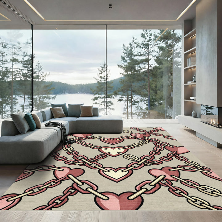 Connected Hearts Chain Overlay Rug