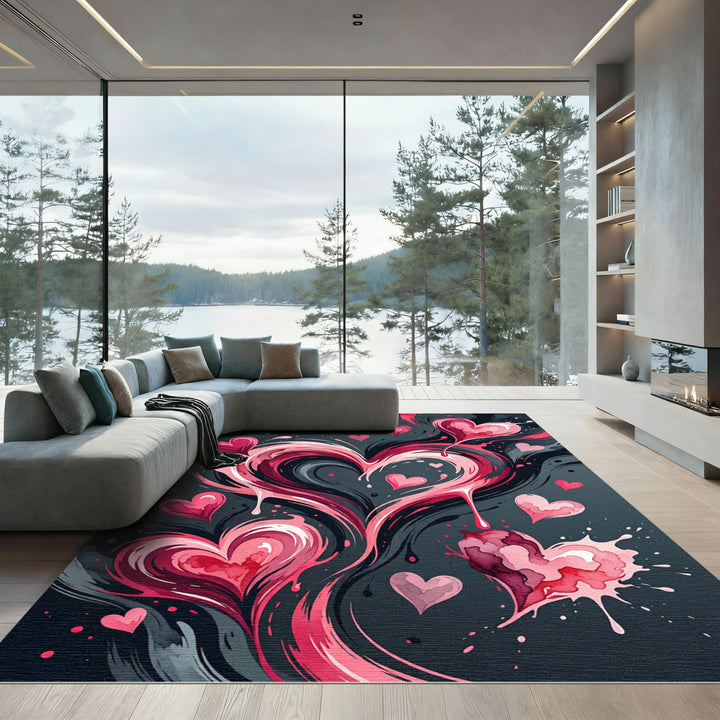 Pink Hearts Swirl Splash Rug