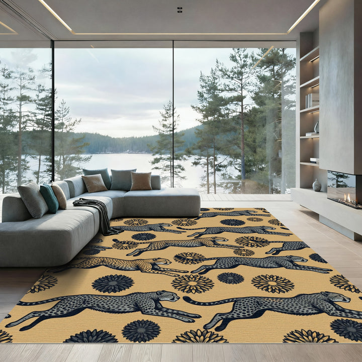 Golden Cheetah Floral Gallop Rug
