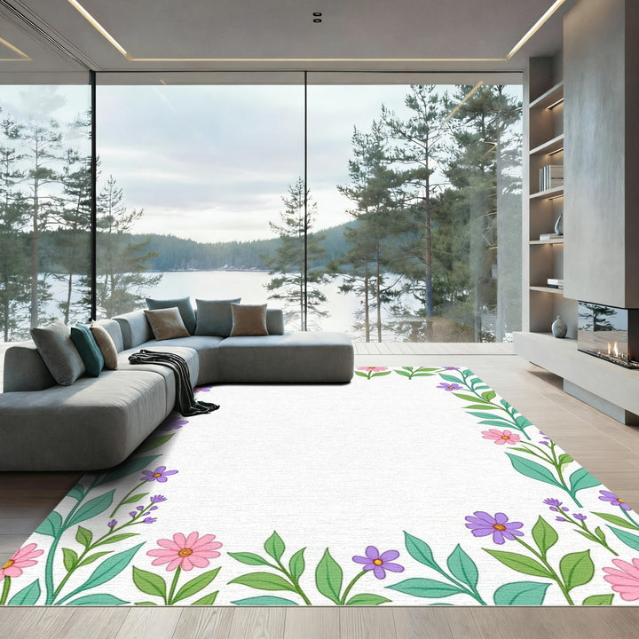 Pink Purple Floral Vine Border Rug