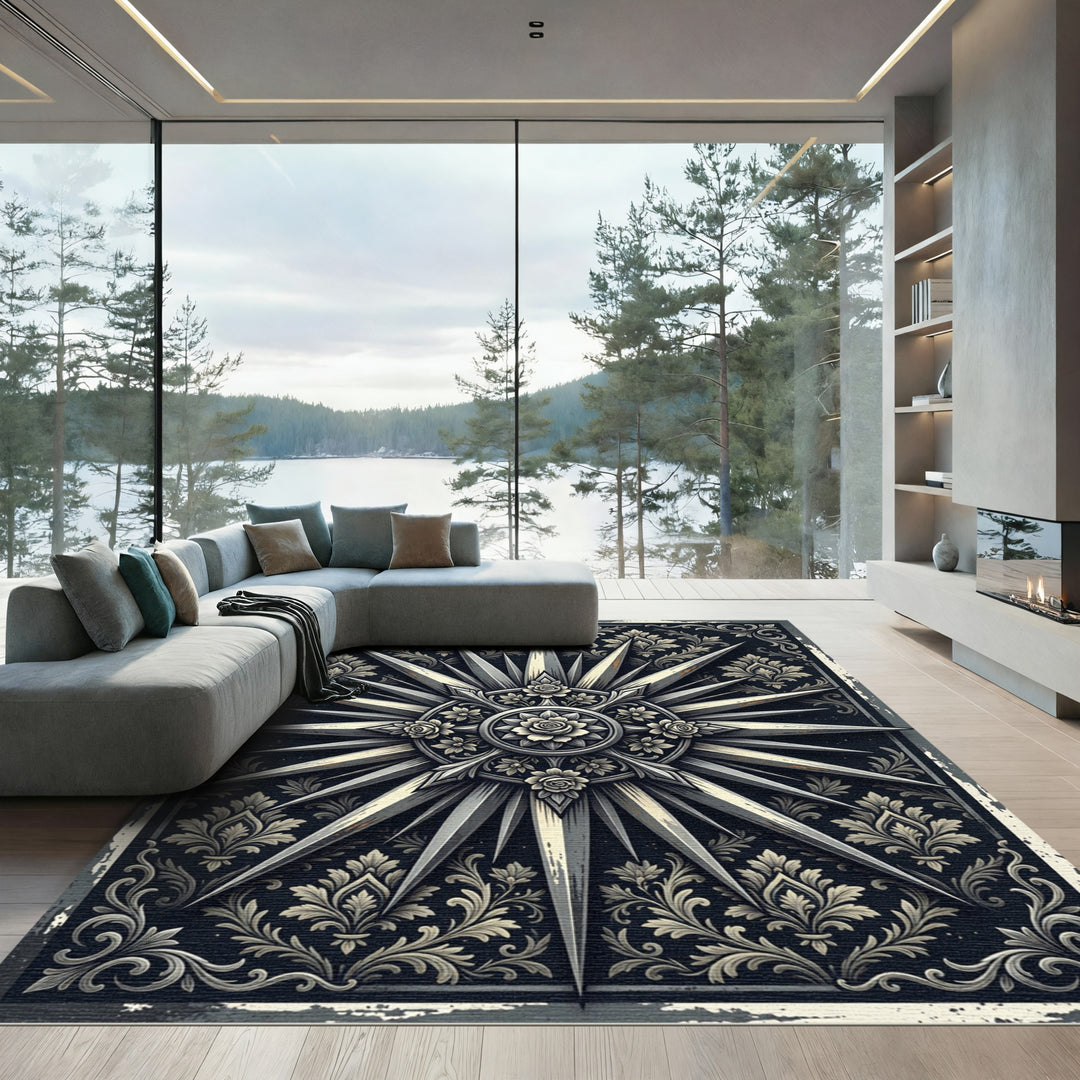 Ornate Sunburst Floral Medallion Rug