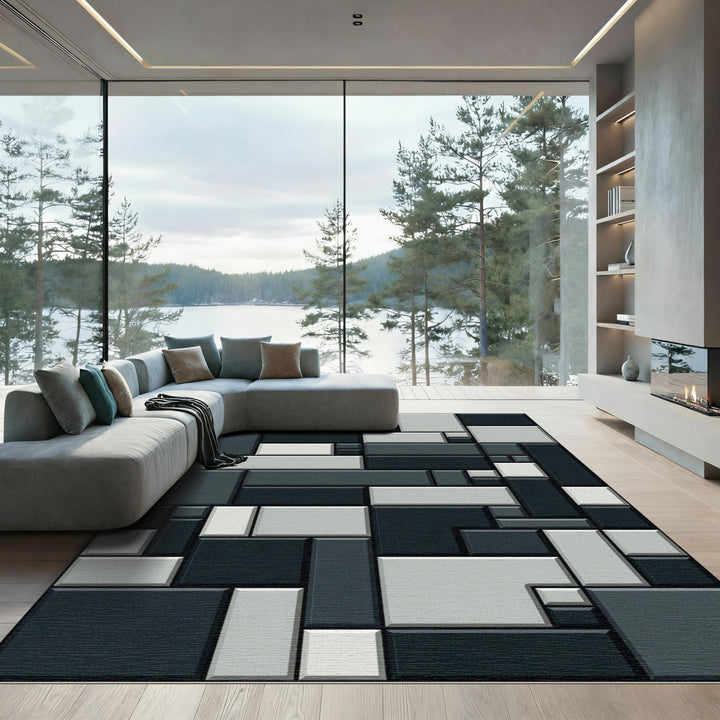 Dark Geometric Block Rug