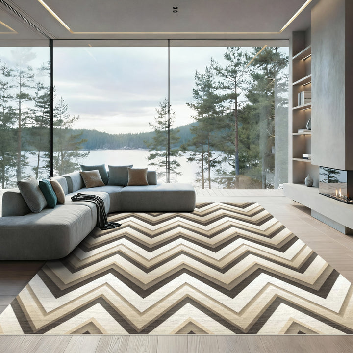 Chevron Cream And Brown Ridge Rug