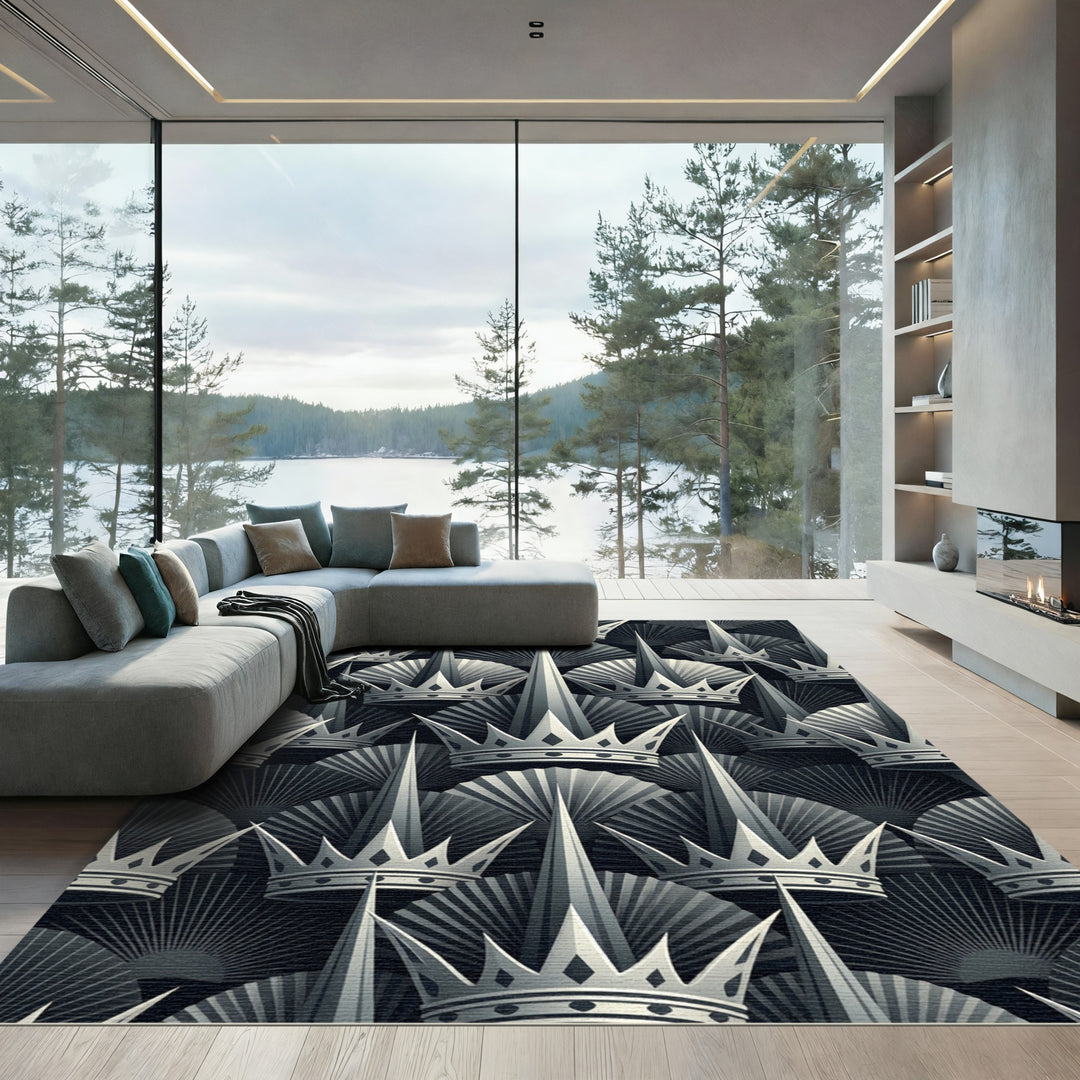 Royal Gray Crown Fan Rug