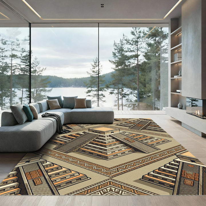 Mayan Pyramid Isometric Geometric Rug