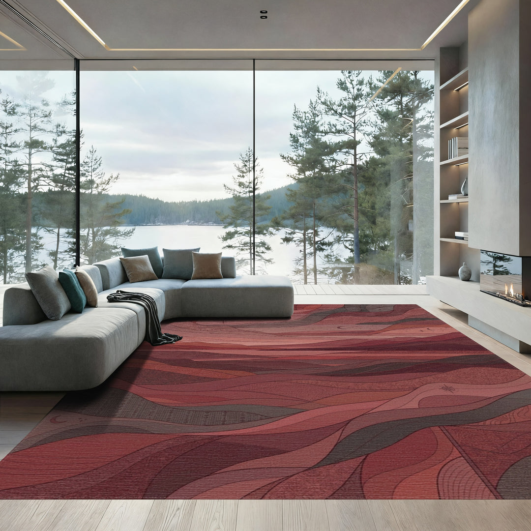 Crimson layered landscape abstract Rug