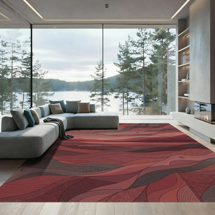 Crimson layered landscape abstract Rug