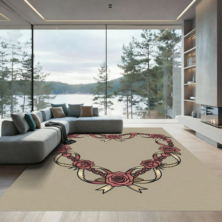 Rose Heart Chain Ribbon Accent Rug