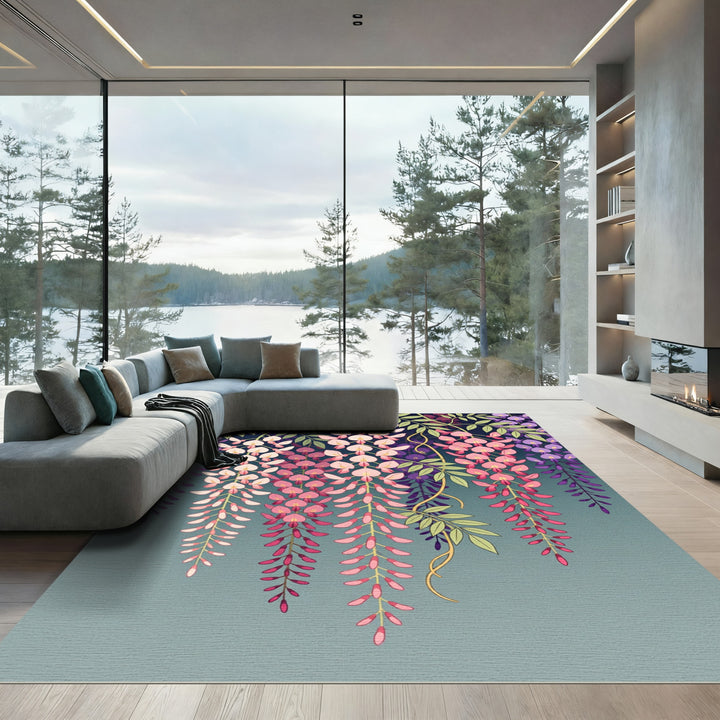 Cascading Pink Purple Wisteria Blooms Rug