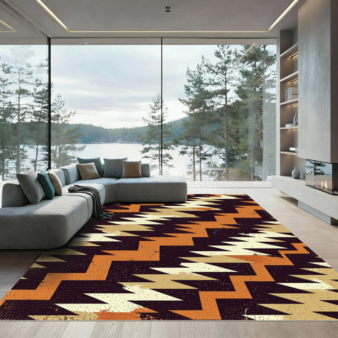 Orange Cream Geometric Navajo Rug