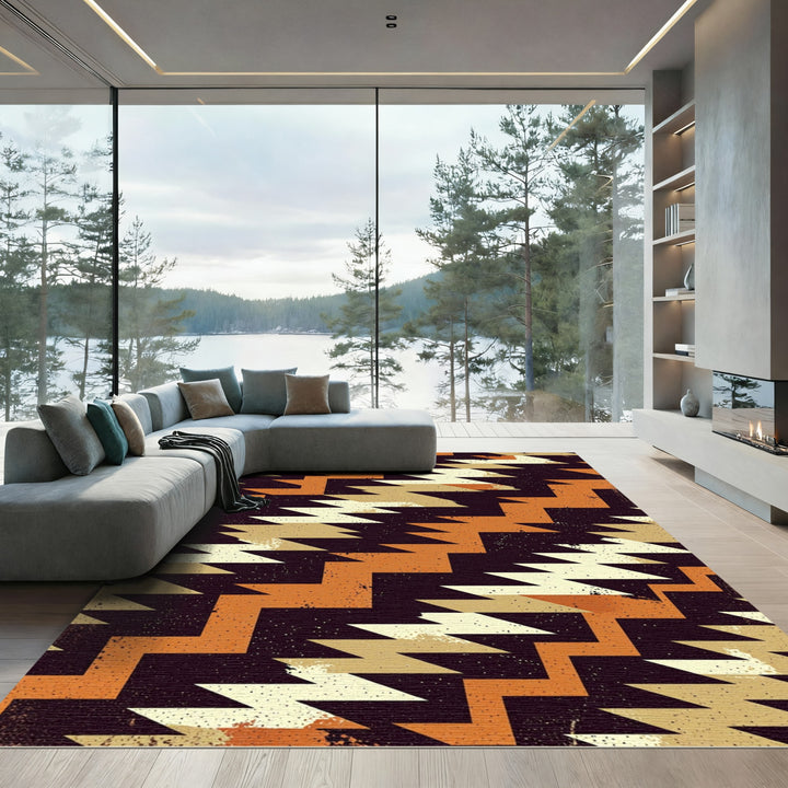 Orange Cream Geometric Navajo Rug