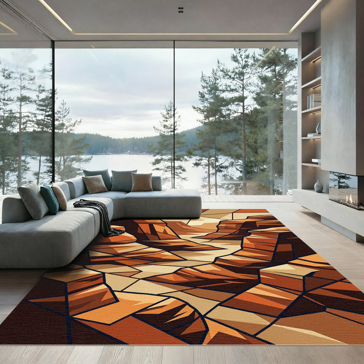 Earthy Canyon Geometric Abstract Rug