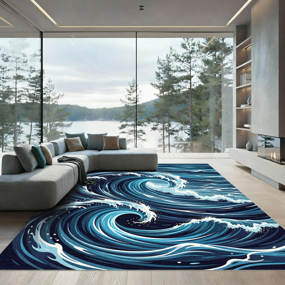 Deep Blue Ocean Swirls Rug