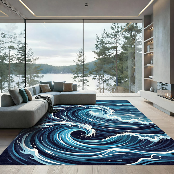 Deep Blue Ocean Swirls Rug