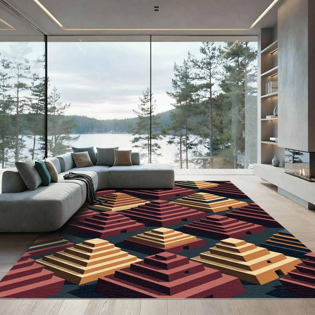 Isometric Geometric Terracotta Pyramid Rug