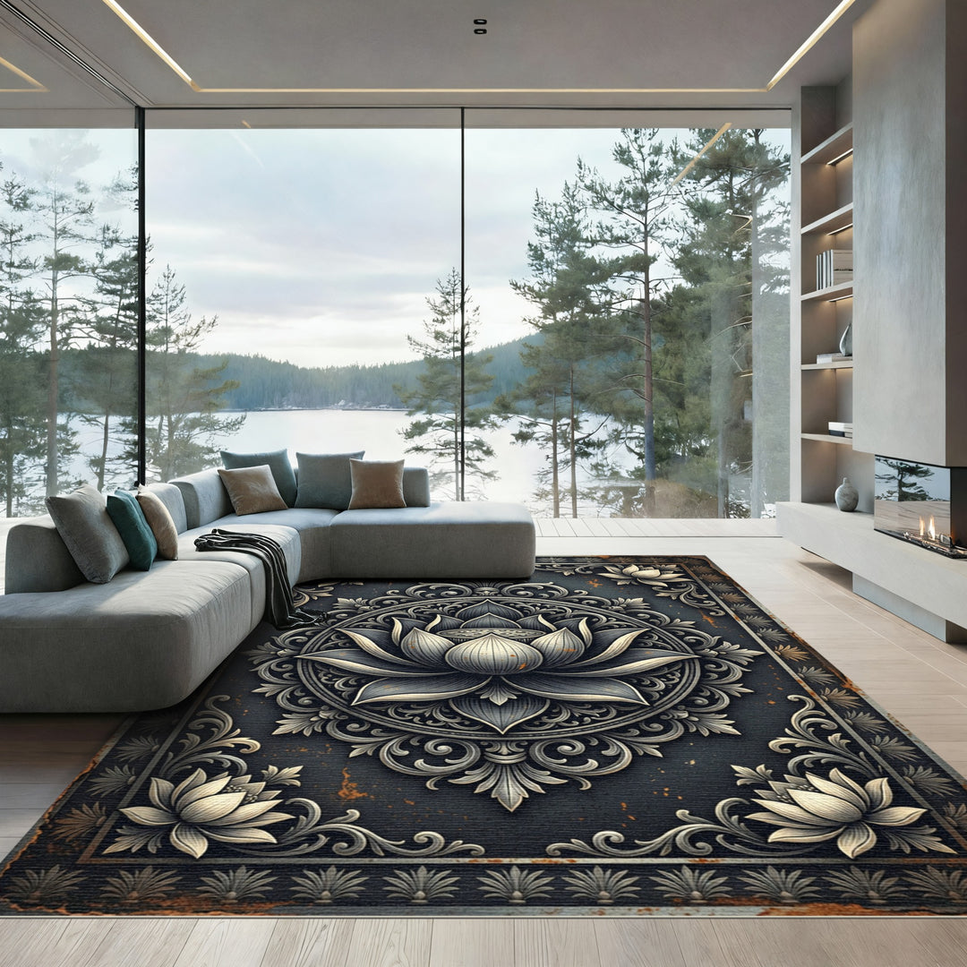 Ornate Lotus Flower Medallion Rug