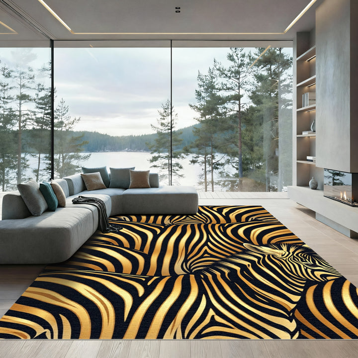 Luxurious Gold Zebra stripes Rug