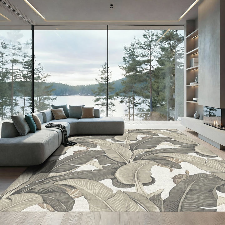 Tropical Banana Leaf Cream Rug