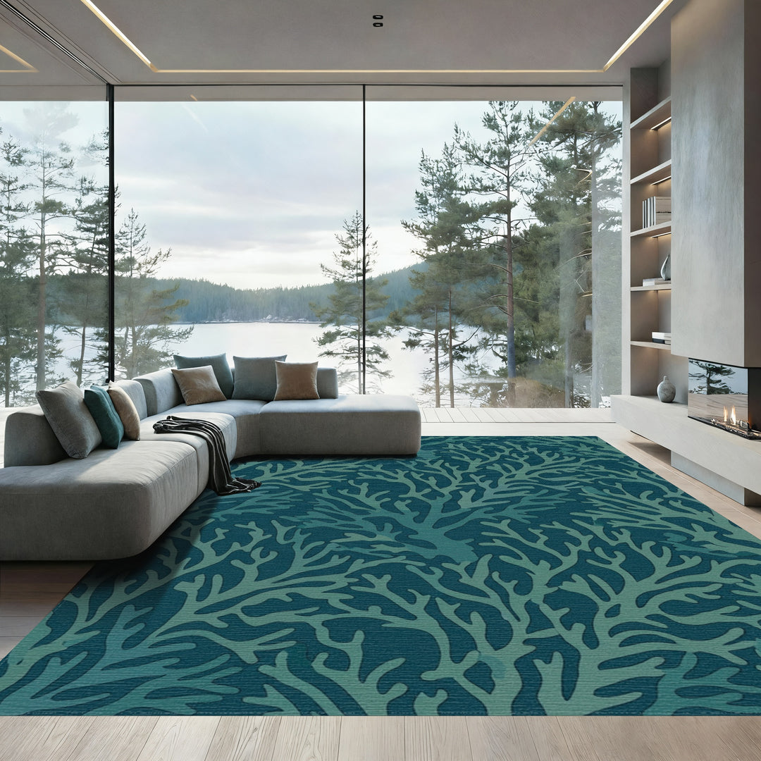Coastal Teal Branch Coral Rug