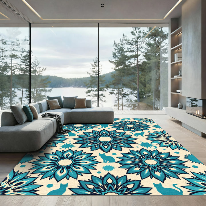 Teal Mandala Cat Harmony Rug