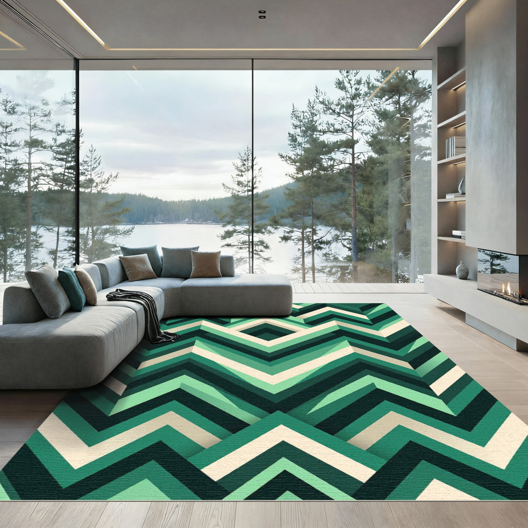 Emerald Green Chevron Illusion Rug