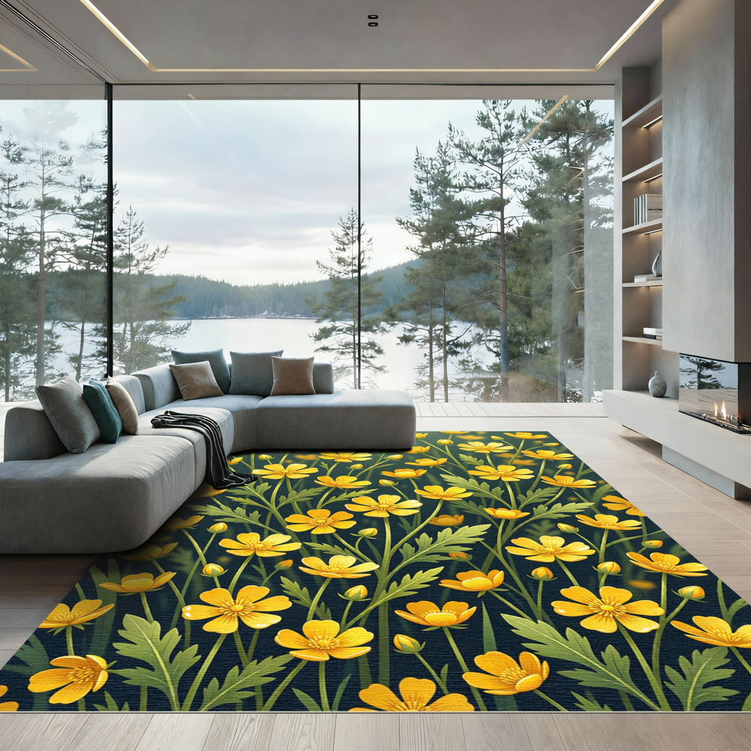 Sunny Yellow Buttercup Field Rug