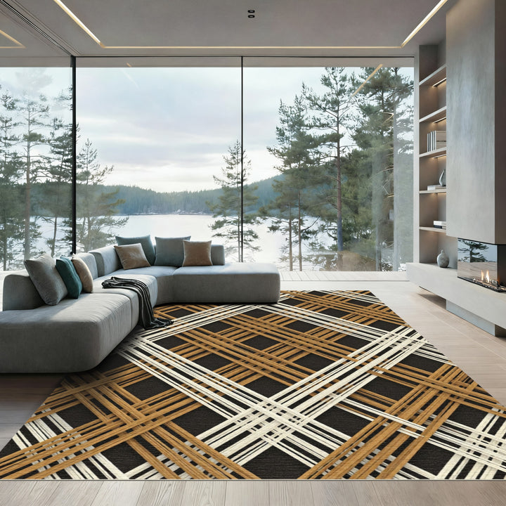 Tan Beige Diagonal Weave Rug