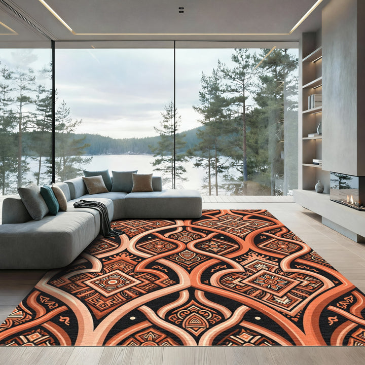 Terracotta Arabesque Geometric Medallion Rug