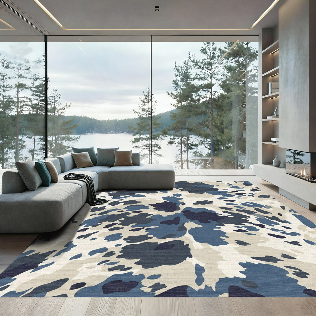 Blue Cream Camo Spots Rug