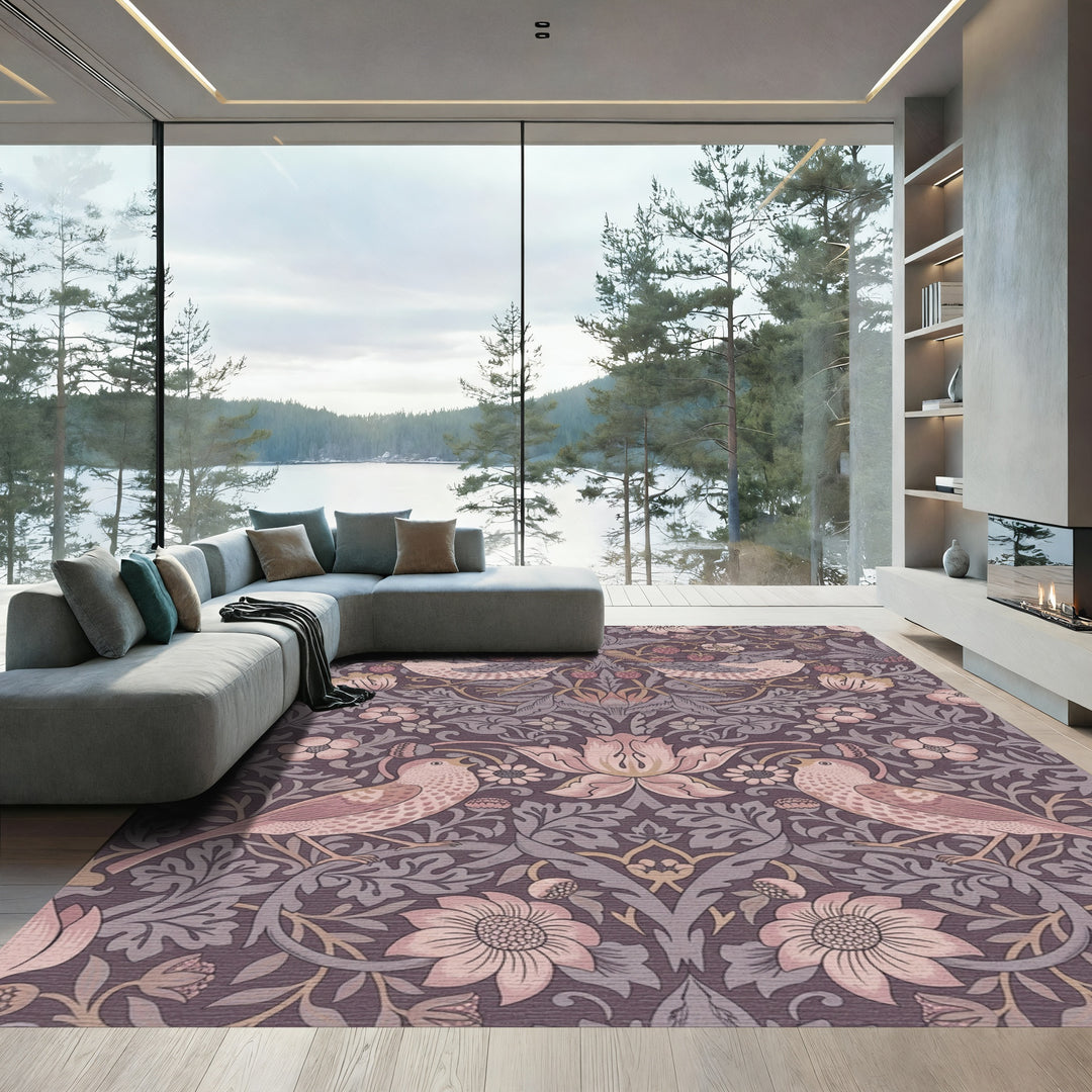 Aubergine Bird Strawberry Garden Rug