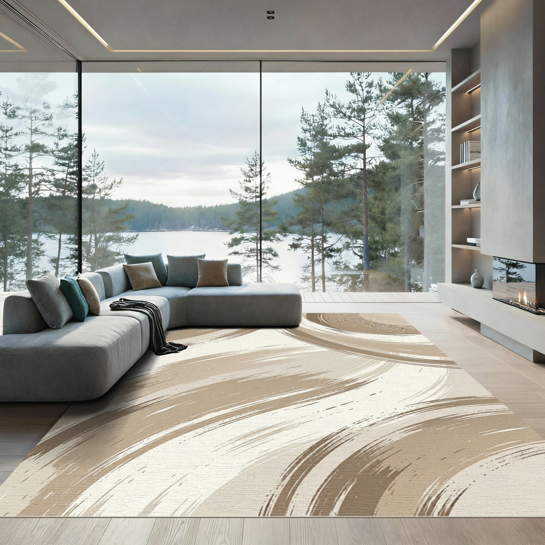 Brushstroke Wave Cream Tan Rug