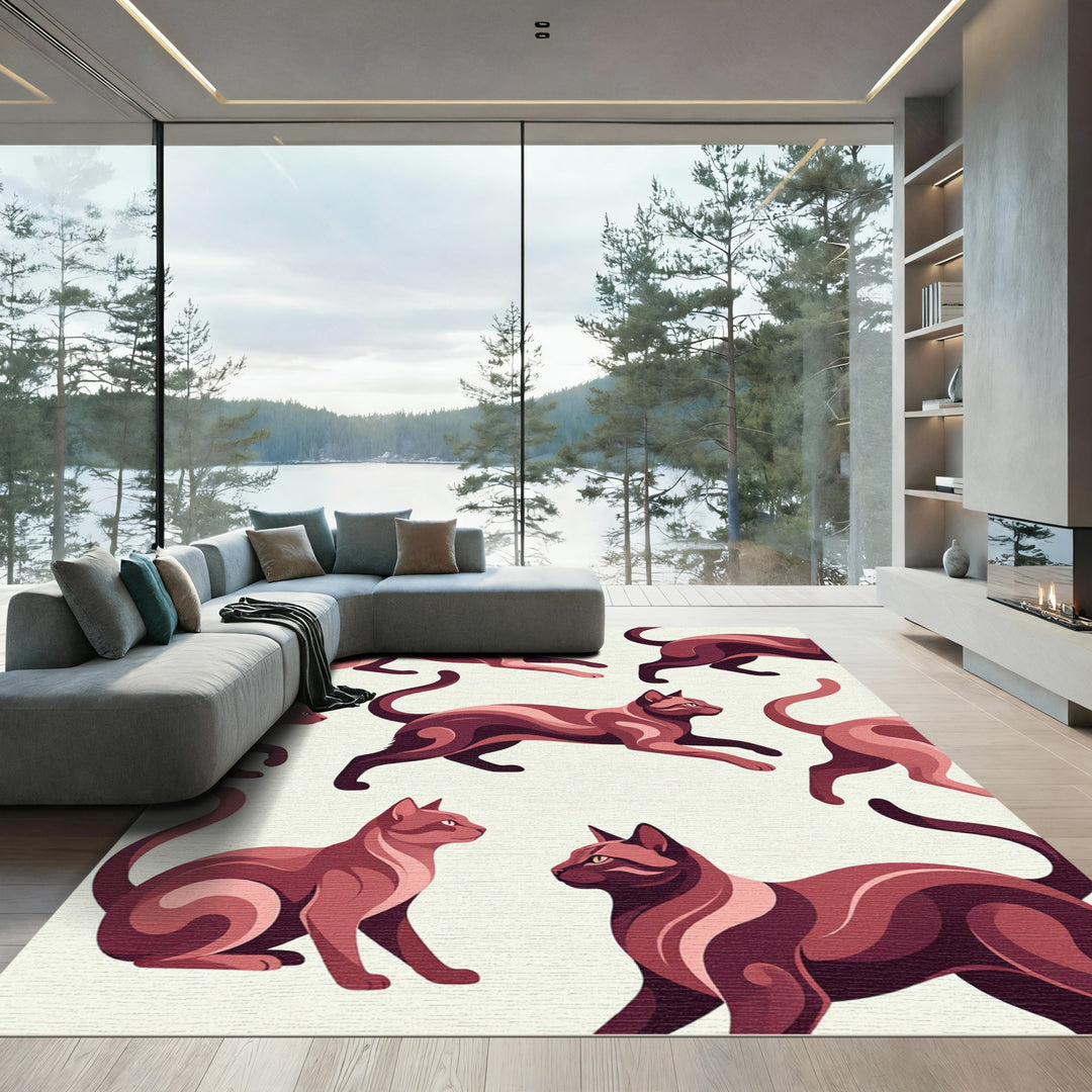 Crimson Abstract Feline Motion Rug