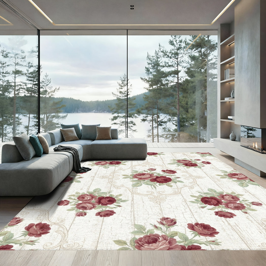 Burgundy Floral Acanthus Scroll Medallion Rug