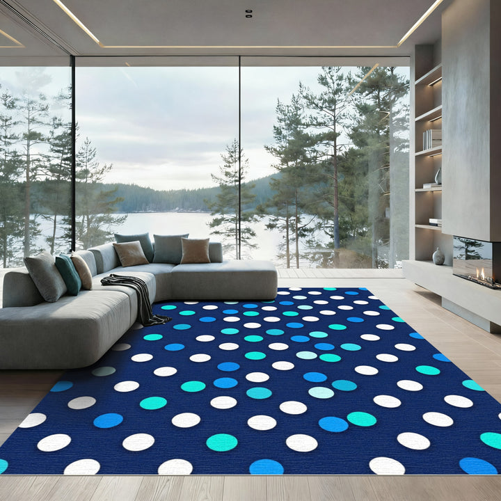 Navy Blue Polka Dot Scatter Rug