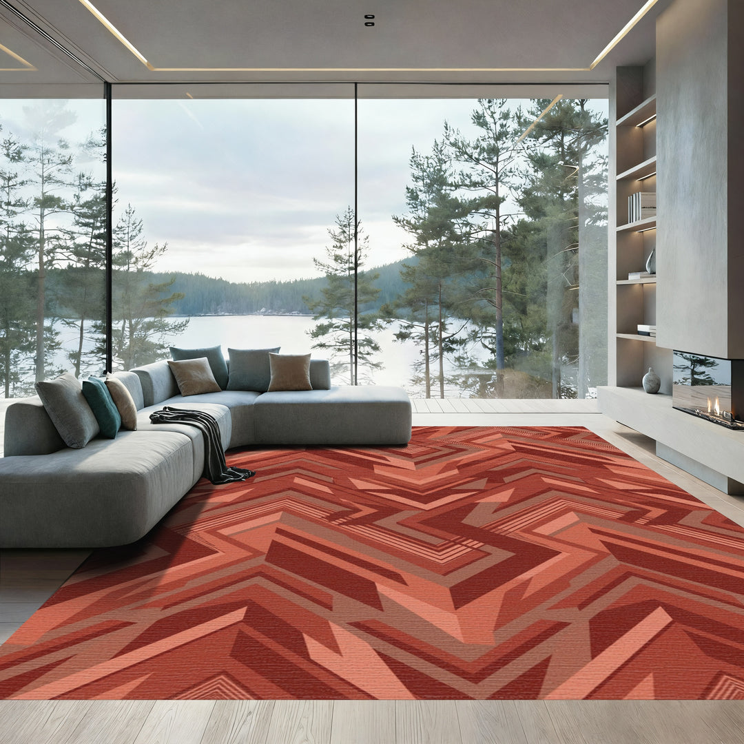 Modern Rust Chevron Zigzag Rug