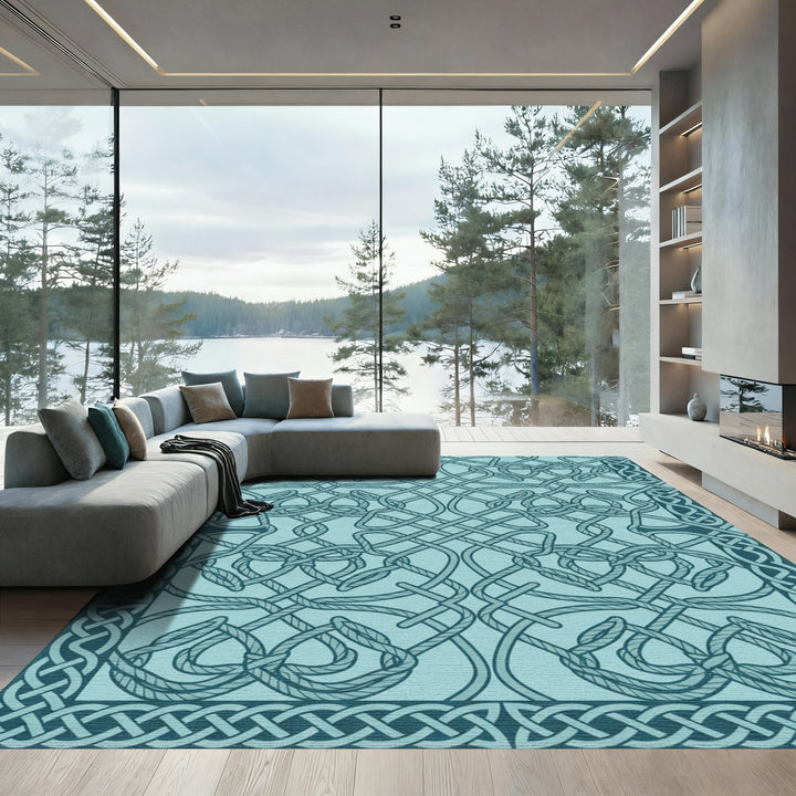 Teal Intricate Knotwork Border Rug