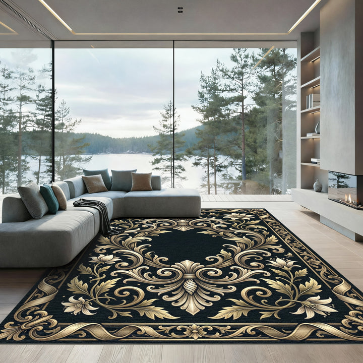 Golden Acanthus Leaf Scroll Rug