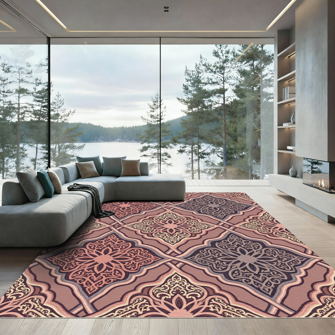Rose Crimson Interlocking Filigree Medallions Rug