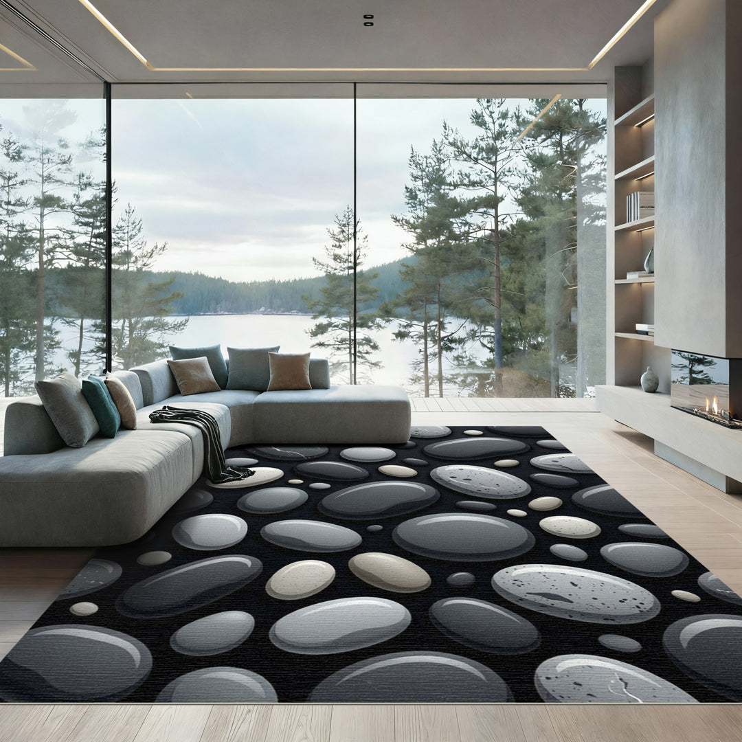 Smooth River Stone Monochrome Arrangement Rug