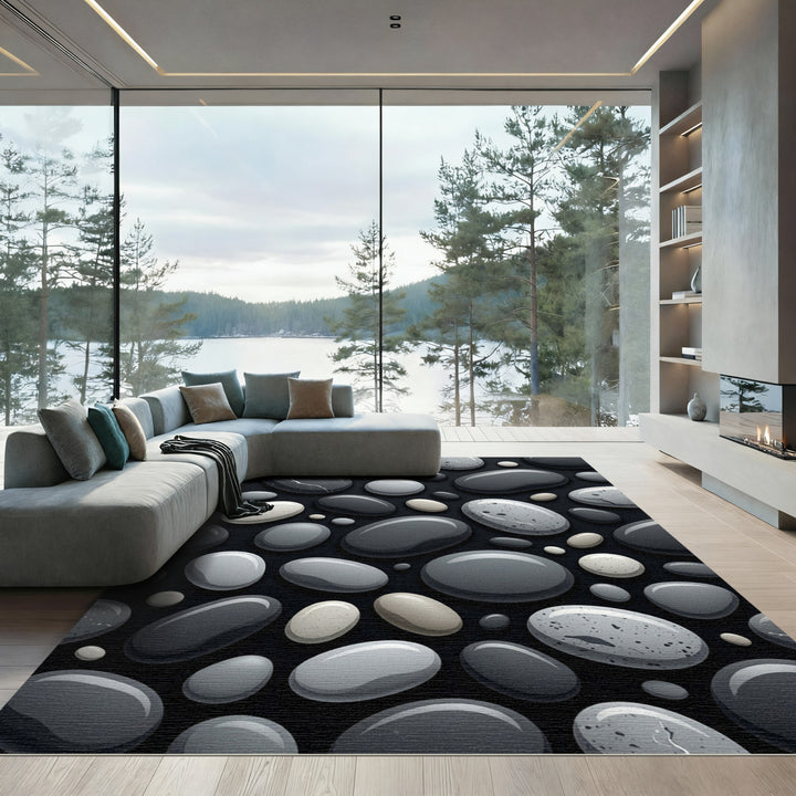 Smooth River Stone Monochrome Arrangement Rug