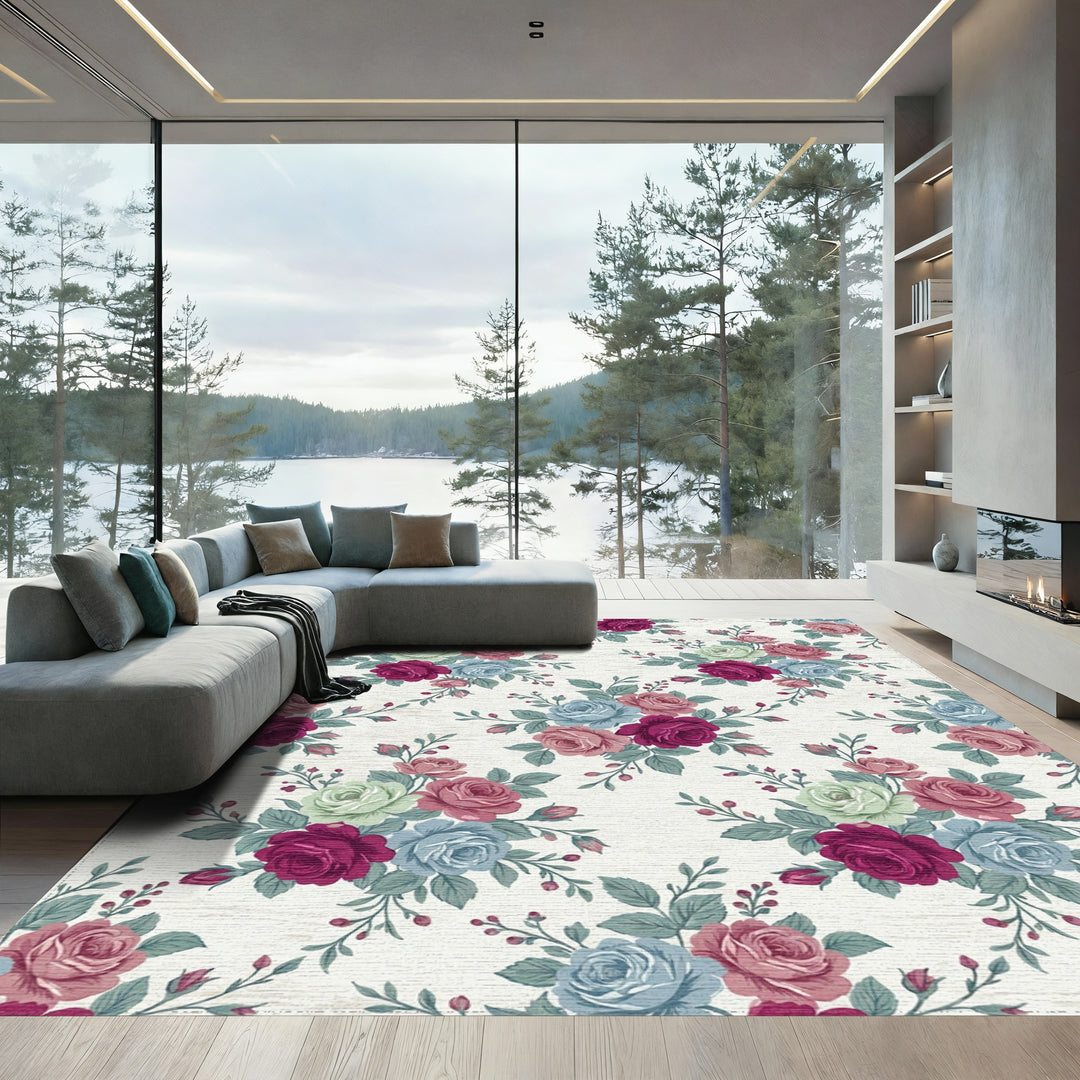 Vintage Rose Bouquet Floral Arrangement Rug