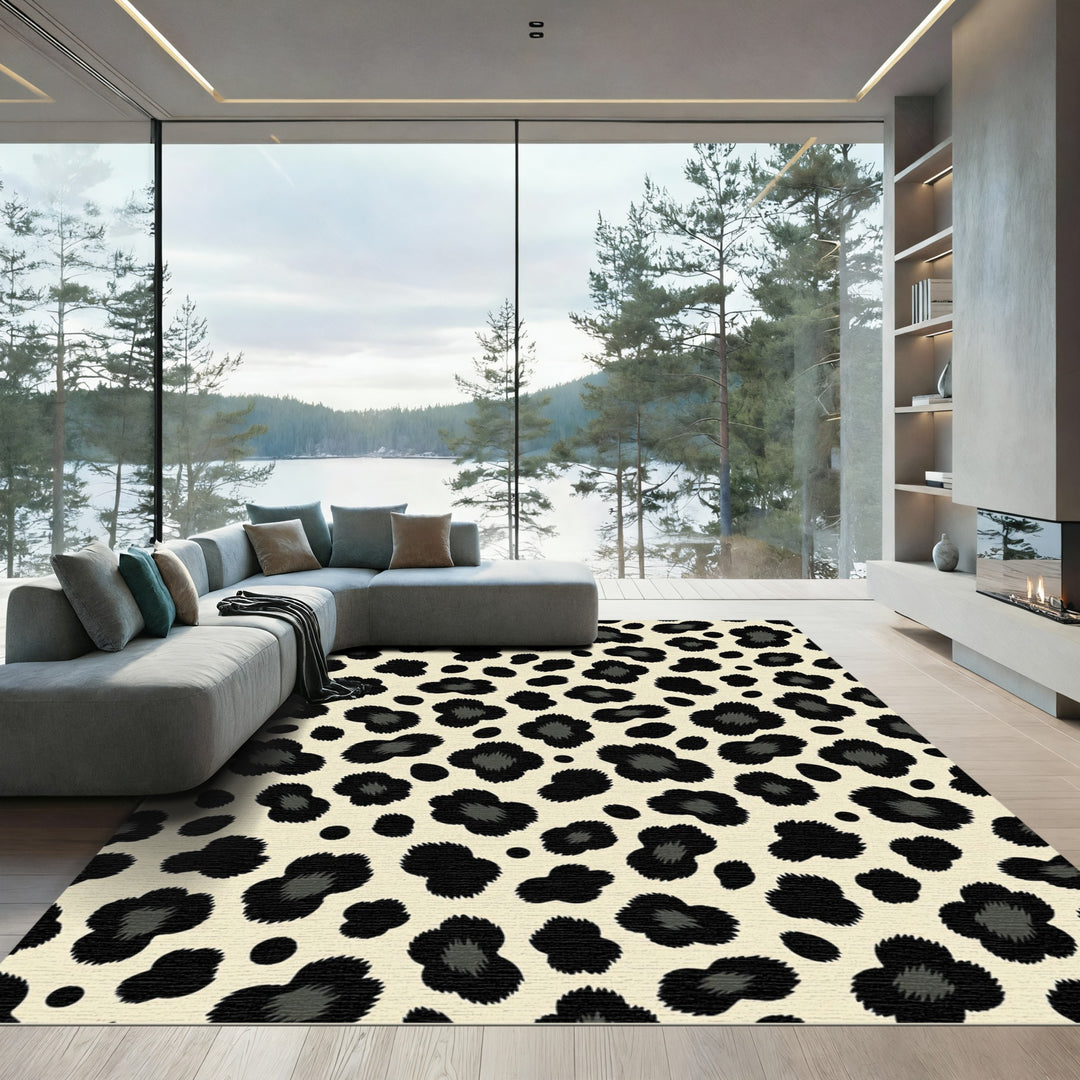 Chic Black Leopard Spots Ivory Rug