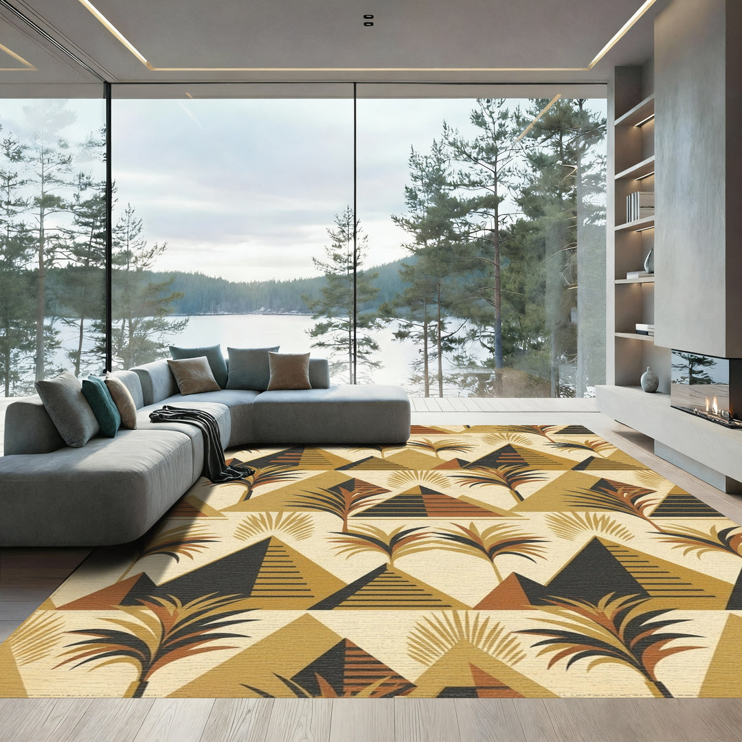 Golden Pyramid Palm Tree Landscape Rug