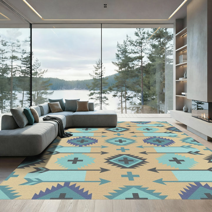 Native Arrow Turquoise Geometric Medallion Rug