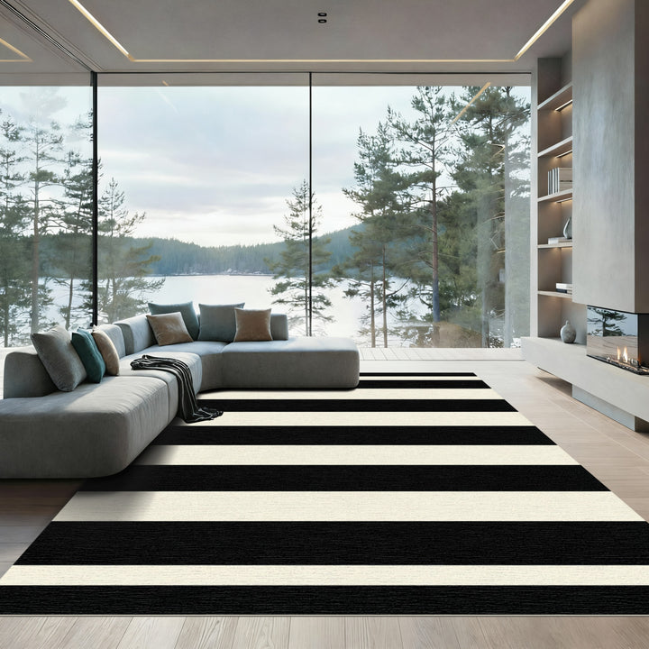 Thin Black Cream Horizontal Bands Rug