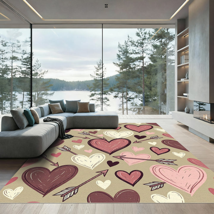 Pink and Burgundy Heart Arrow Collection Rug