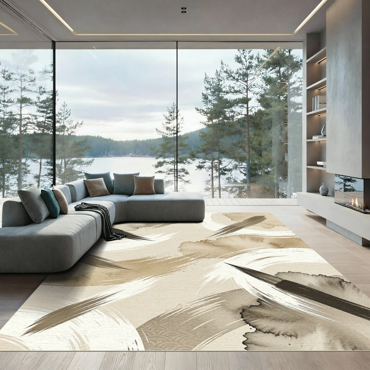 Zen Brushstroke Abstract Watercolor Rug