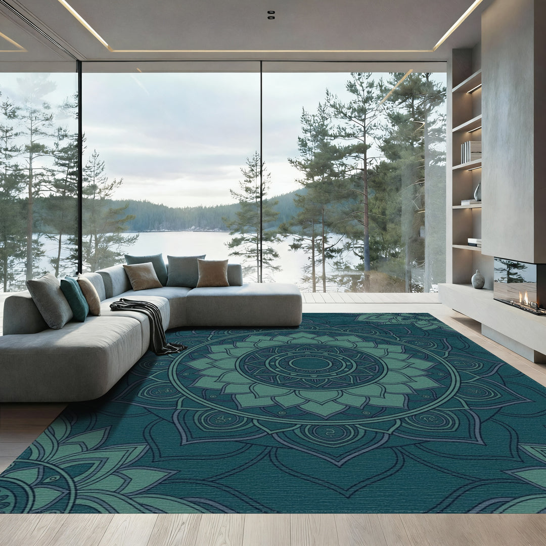 Deep Teal Mandala Bloom Radiance Rug