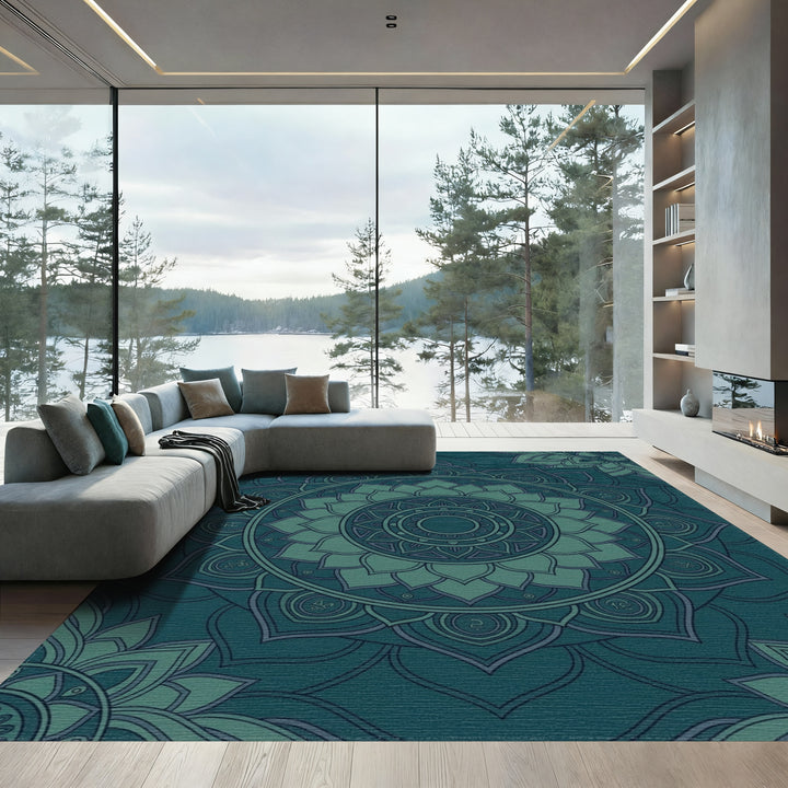 Deep Teal Mandala Bloom Radiance Rug