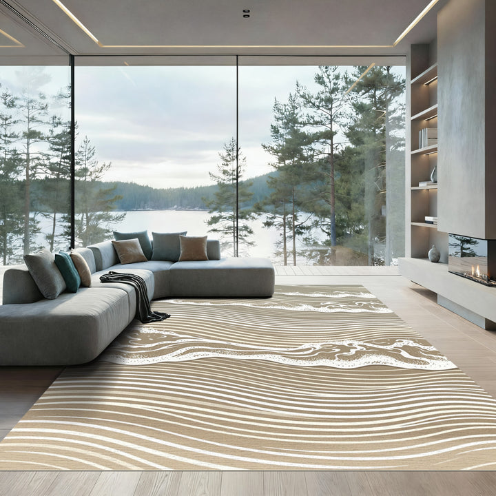 Serene Sandy Shore Abstract Wave Rug
